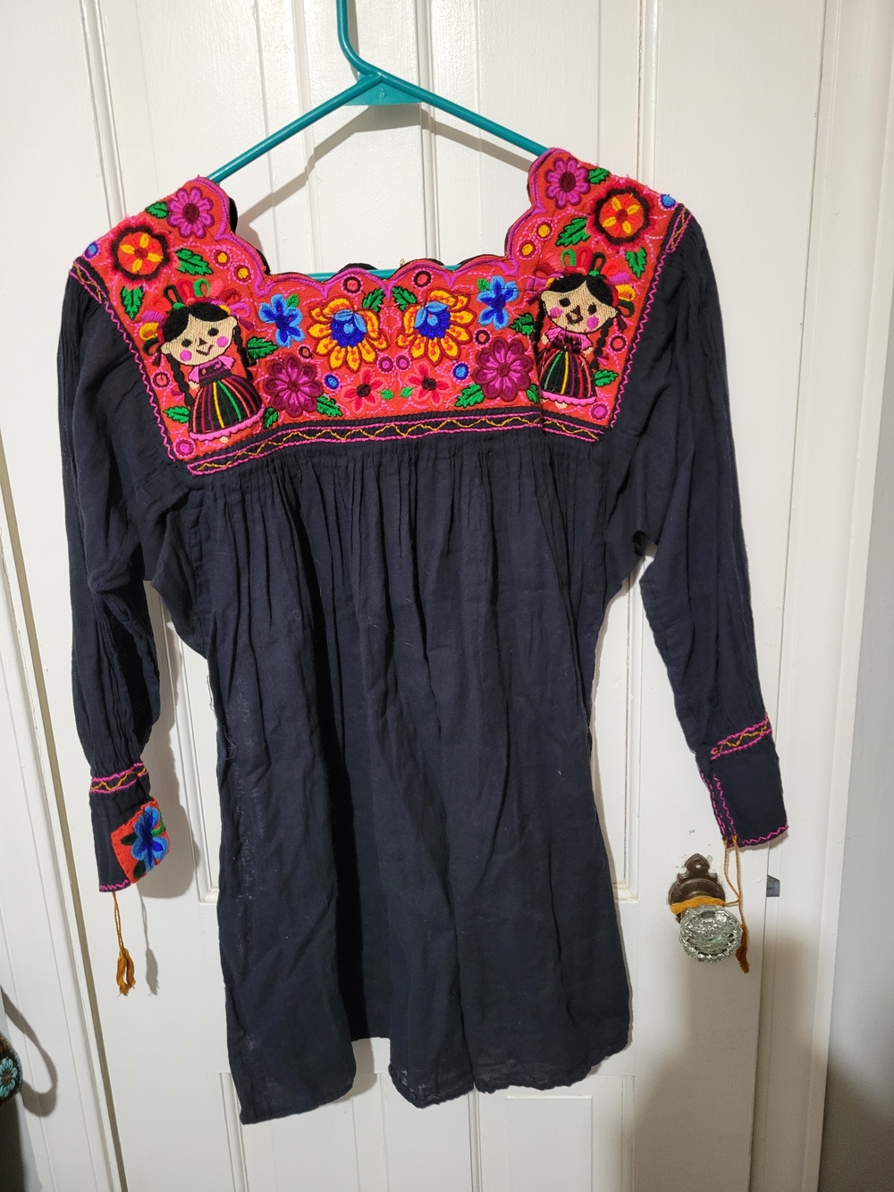 Embroidered Peasant Tunic with Bright Floral Yoke